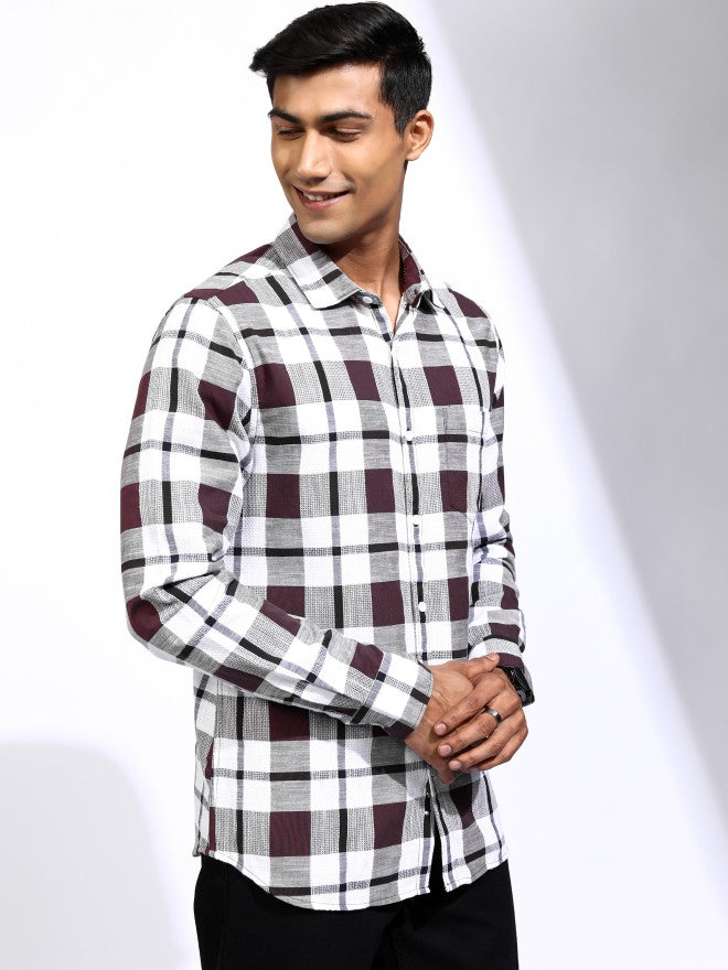 Locomotive Men Maroon Checked Regular Fit Casual Shirt - Maroon - Image 6