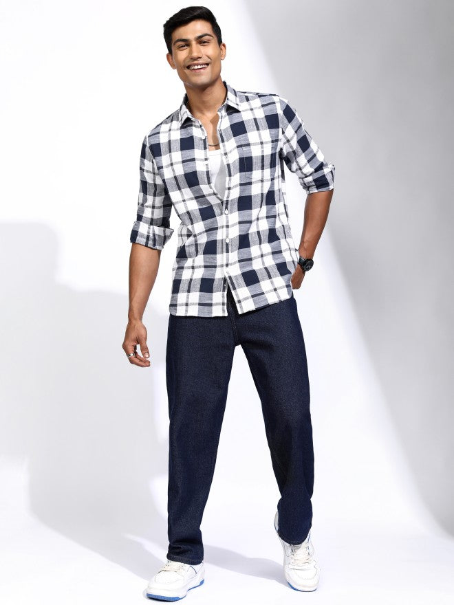 Locomotive Men Blue Checked Regular Fit Casual Shirt - Blue - Image 2