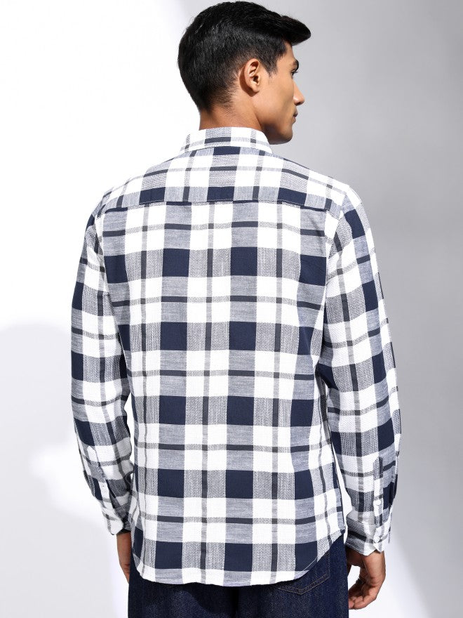 Locomotive Men Blue Checked Regular Fit Casual Shirt - Blue - Image 3