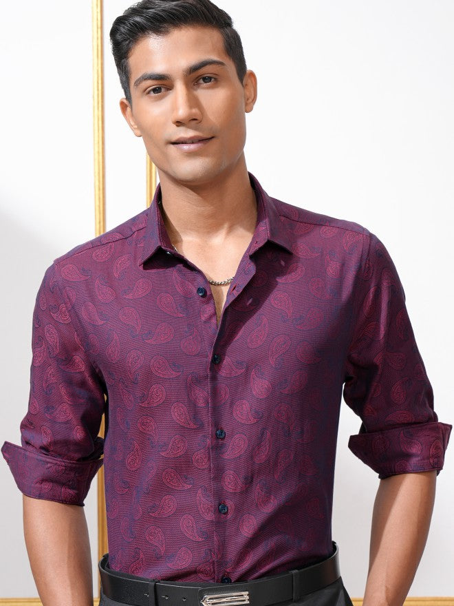 Locomotive Men Purple Printed Regular Fit Casual Shirt - Purple - Image 1