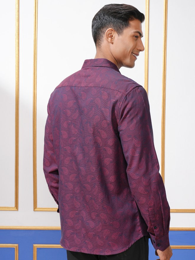 Locomotive Men Purple Printed Regular Fit Casual Shirt - Purple - Image 3