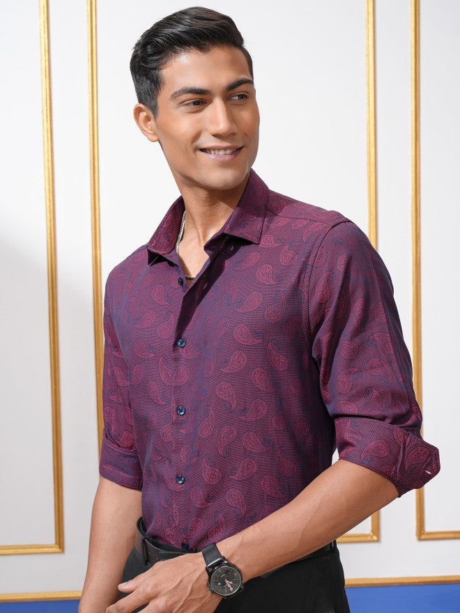 Locomotive Men Purple Printed Regular Fit Casual Shirt - Purple - Image 4