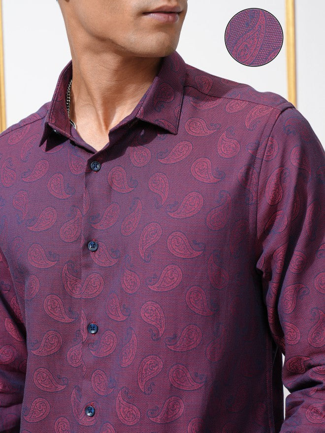 Locomotive Men Purple Printed Regular Fit Casual Shirt - Purple - Image 5
