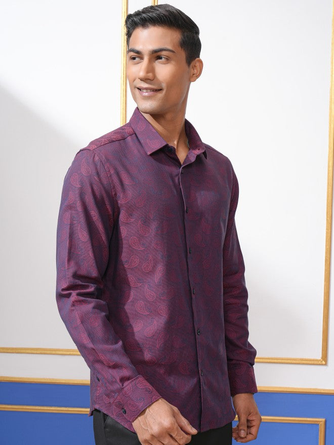 Locomotive Men Purple Printed Regular Fit Casual Shirt - Purple - Image 6