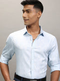 Locomotive Men Blue Textured Slim Fit Casual Shirt - Blue - Image 1
