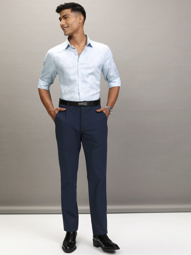 Locomotive Men Blue Textured Slim Fit Casual Shirt - Blue - Image 2