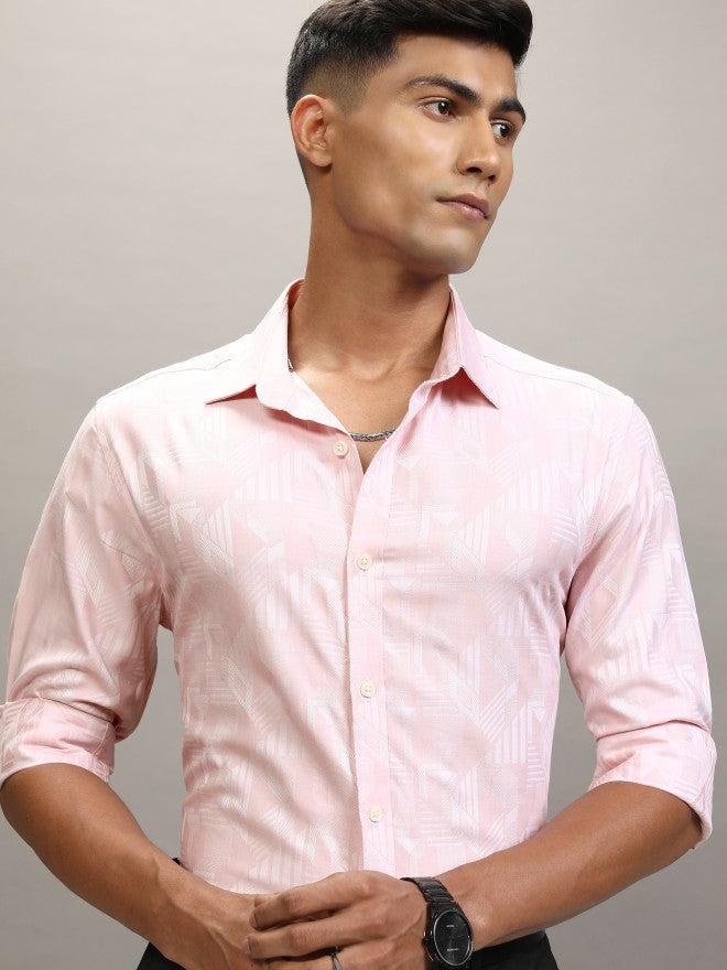 Locomotive Men Pink Textured Slim Fit Casual Shirt - Pink - Image 1