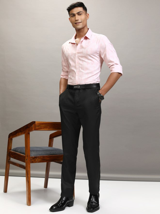 Locomotive Men Pink Textured Slim Fit Casual Shirt - Pink - Image 2