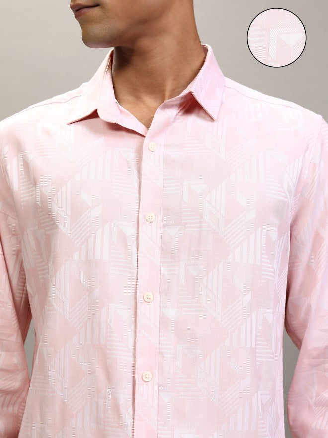 Locomotive Men Pink Textured Slim Fit Casual Shirt - Pink - Image 5