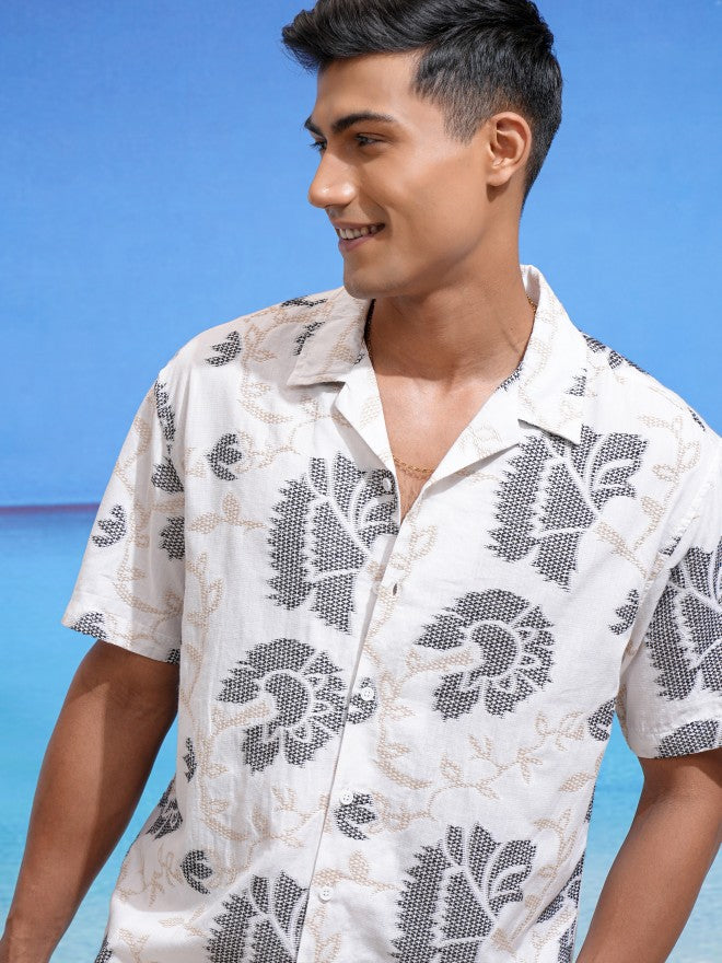Locomotive Men Off White Printed Relaxed Fit Casual Shirt - Off White - Image 1
