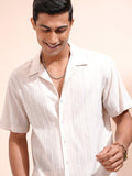 Locomotive Men Beige Striped Relaxed Fit Casual Shirt - Beige - Image 1