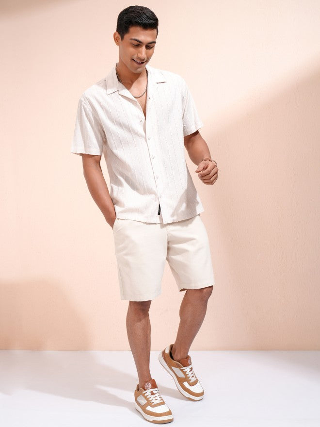 Locomotive Men Beige Striped Relaxed Fit Casual Shirt - Beige - Image 2