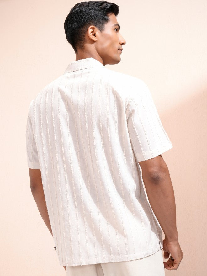 Locomotive Men Beige Striped Relaxed Fit Casual Shirt - Beige - Image 3