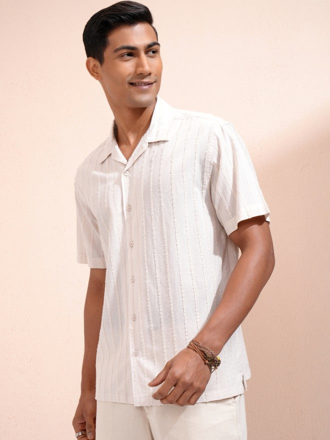 Locomotive Men Beige Striped Relaxed Fit Casual Shirt - Beige - Image 4