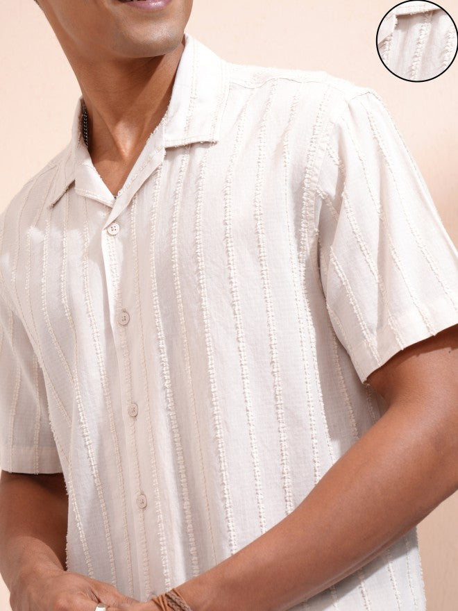 Locomotive Men Beige Striped Relaxed Fit Casual Shirt - Beige - Image 5