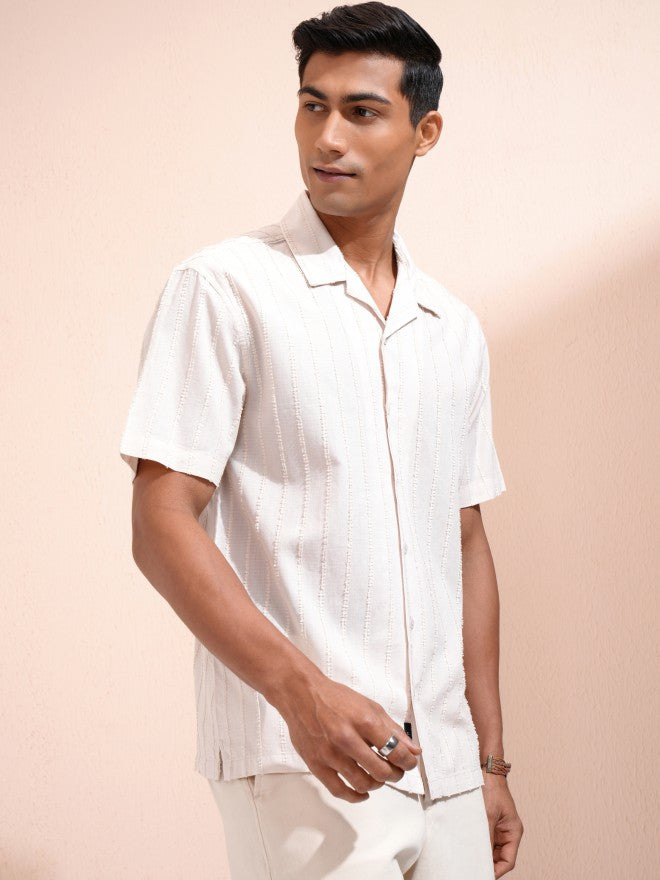 Locomotive Men Beige Striped Relaxed Fit Casual Shirt - Beige - Image 6
