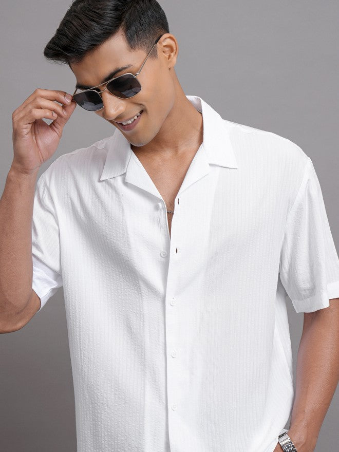Locomotive Men White Textured Relaxed Fit Casual Shirt - White - Image 1