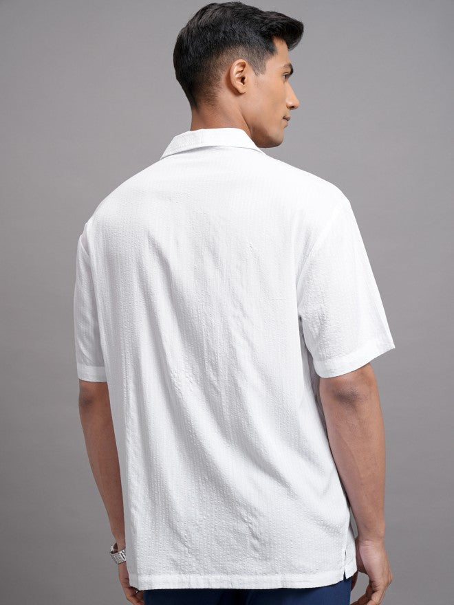 Locomotive Men White Textured Relaxed Fit Casual Shirt - White - Image 3