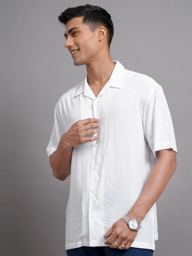 Locomotive Men White Textured Relaxed Fit Casual Shirt - White - Image 4