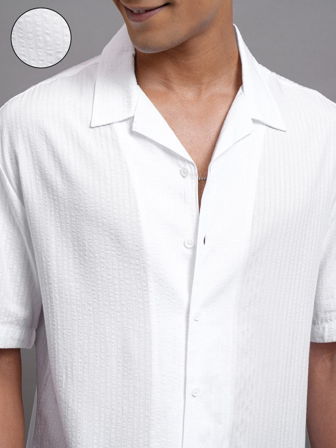 Locomotive Men White Textured Relaxed Fit Casual Shirt - White - Image 5