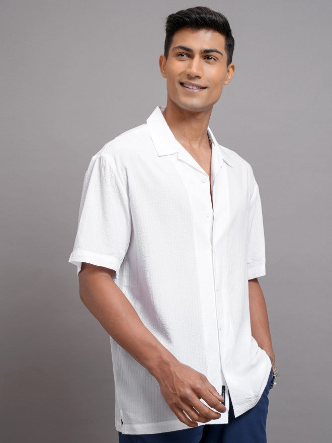 Locomotive Men White Textured Relaxed Fit Casual Shirt - White - Image 6