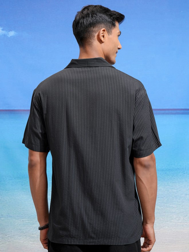 Locomotive Men Grey Striped Relaxed Fit Casual Shirt - Grey - Image 3