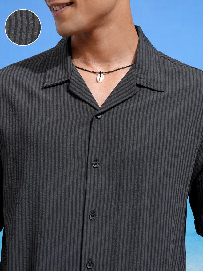 Locomotive Men Grey Striped Relaxed Fit Casual Shirt - Grey - Image 5