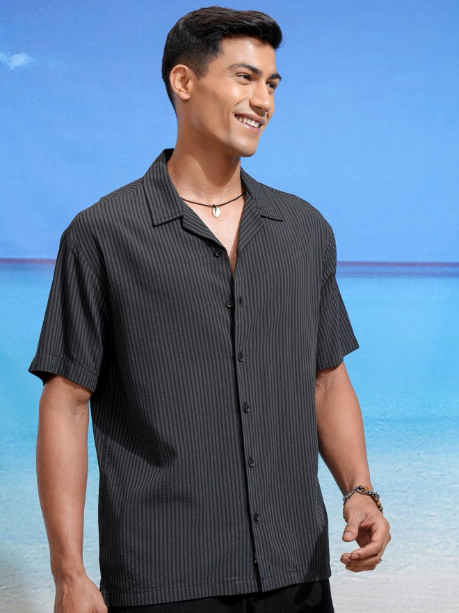 Locomotive Men Grey Striped Relaxed Fit Casual Shirt - Grey - Image 6