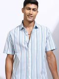 Locomotive Men Blue Striped Slim Fit Casual Shirt - Blue - Image 1