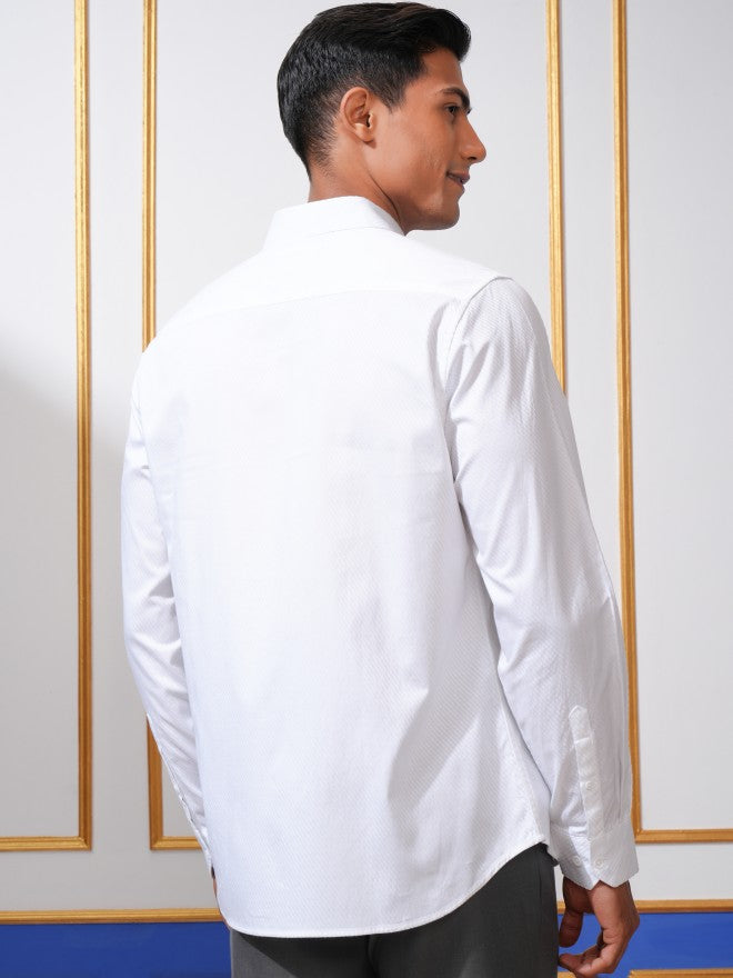 Locomotive Men White Textured Slim Fit Casual Shirt - White - Image 3