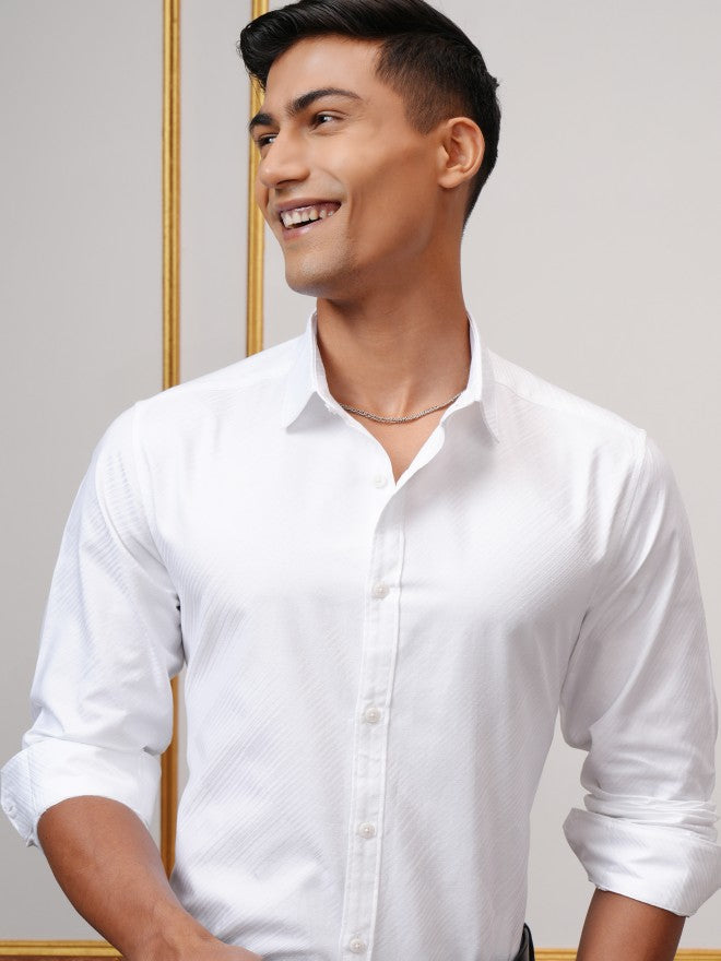 Locomotive Men White Textured Slim Fit Casual Shirt - White - Image 1