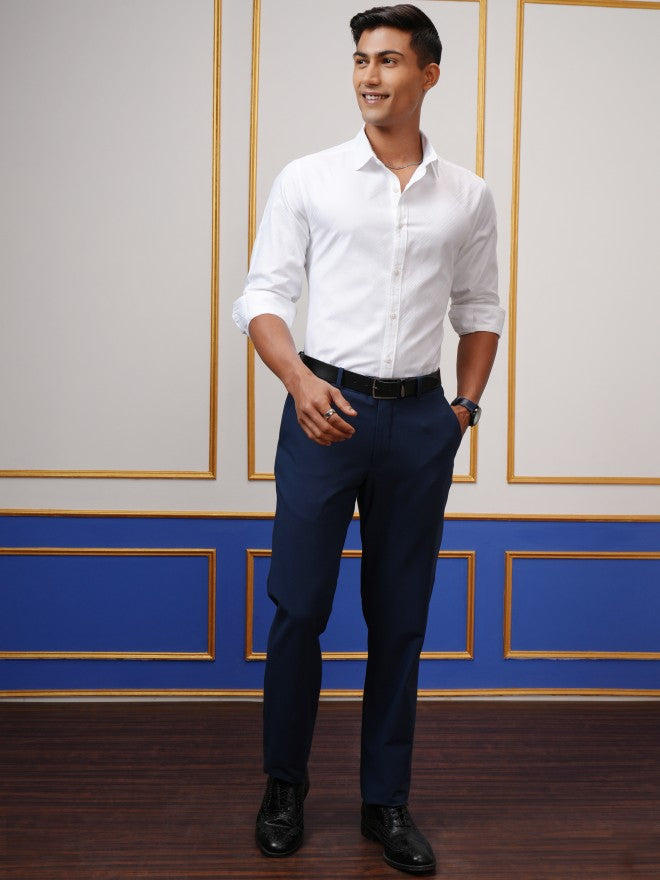 Locomotive Men White Textured Slim Fit Casual Shirt - White - Image 2
