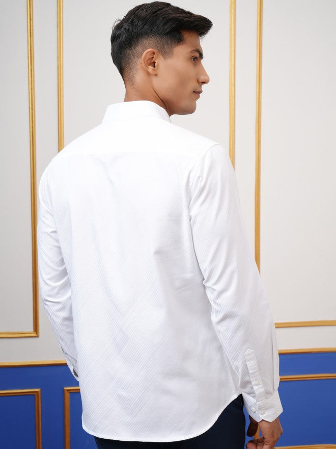 Locomotive Men White Textured Slim Fit Casual Shirt - White - Image 3
