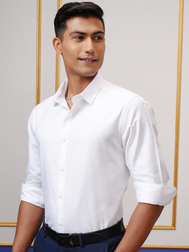 Locomotive Men White Textured Slim Fit Casual Shirt - White - Image 4