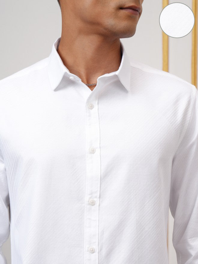 Locomotive Men White Textured Slim Fit Casual Shirt - White - Image 5