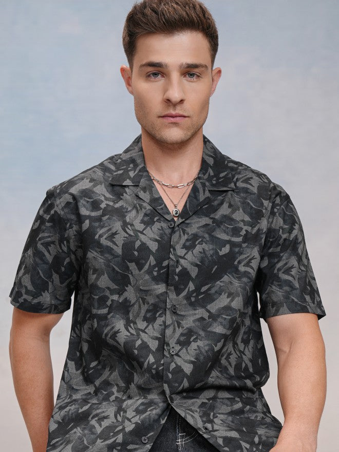Locomotive Men Grey Printed Relaxed Fit Casual Shirt - Grey - Image 1