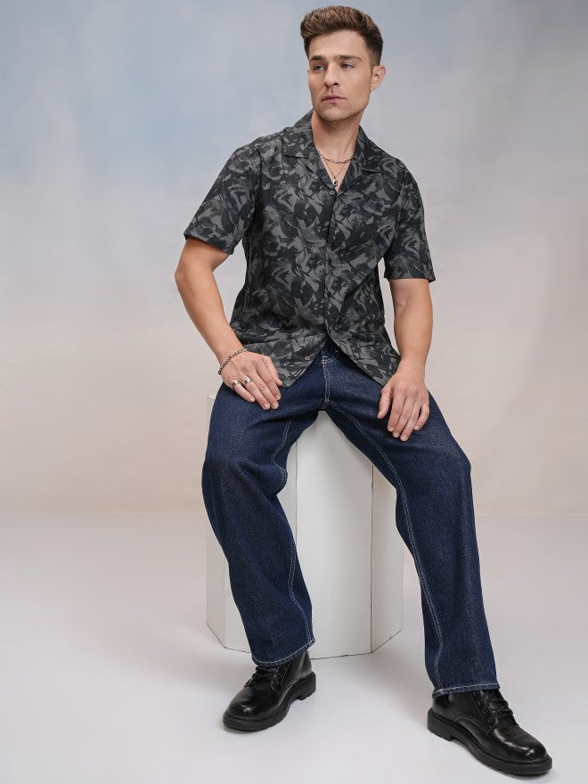 Locomotive Men Grey Printed Relaxed Fit Casual Shirt - Grey - Image 2