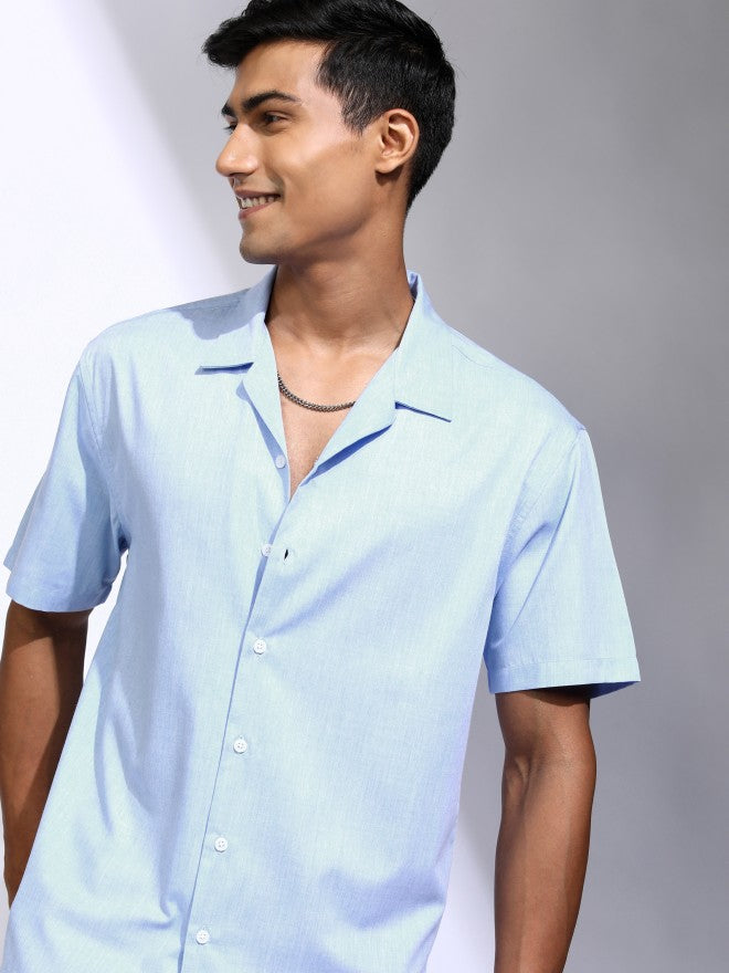 Locomotive Men Blue Solid Relaxed Fit Casual Shirt - Blue - Image 1