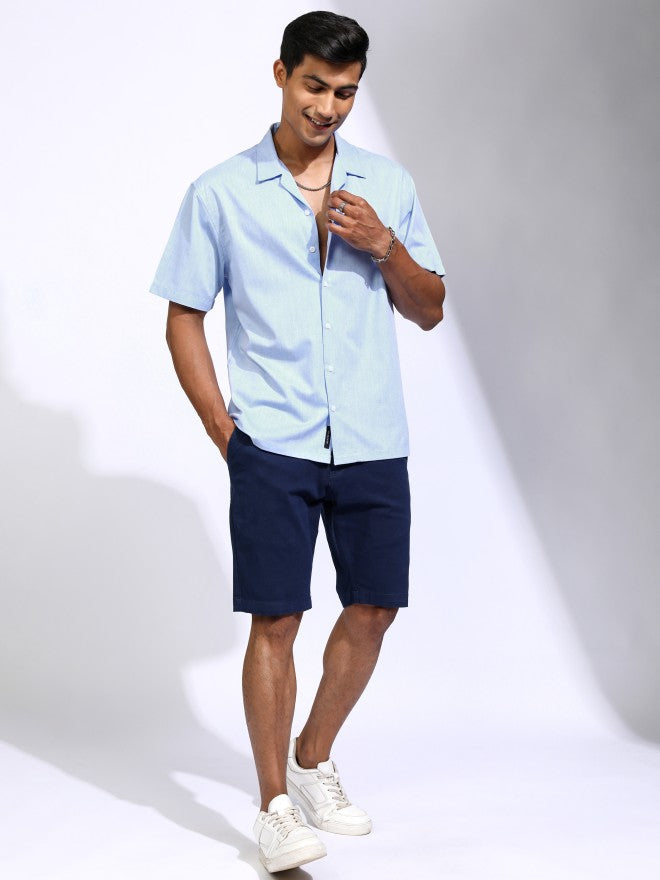 Locomotive Men Blue Solid Relaxed Fit Casual Shirt - Blue - Image 2