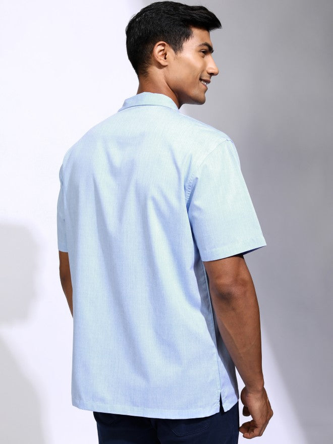 Locomotive Men Blue Solid Relaxed Fit Casual Shirt - Blue - Image 3