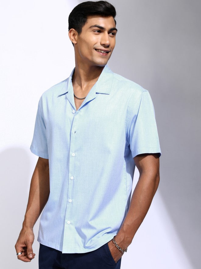 Locomotive Men Blue Solid Relaxed Fit Casual Shirt - Blue - Image 4