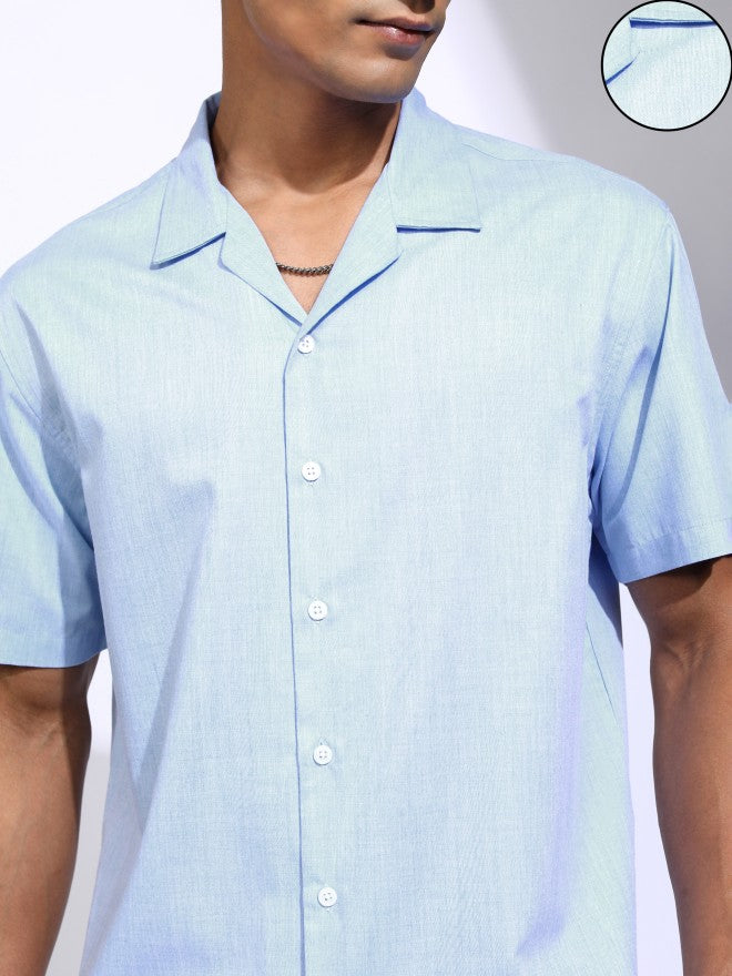 Locomotive Men Blue Solid Relaxed Fit Casual Shirt - Blue - Image 5