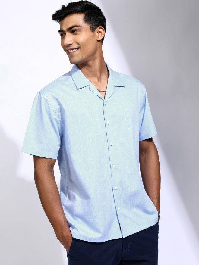 Locomotive Men Blue Solid Relaxed Fit Casual Shirt - Blue - Image 6