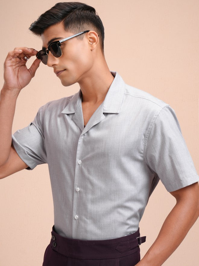 Locomotive Men Grey Solid Relaxed Fit Casual Shirt - Grey - Image 4