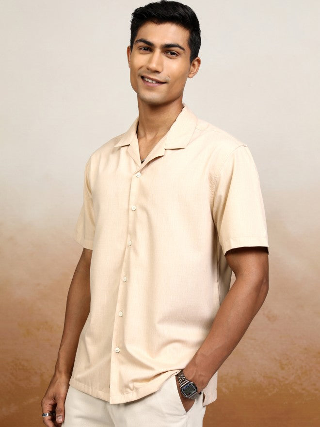 Locomotive Men Beige Solid Relaxed Fit Casual Shirt - Beige - Image 4