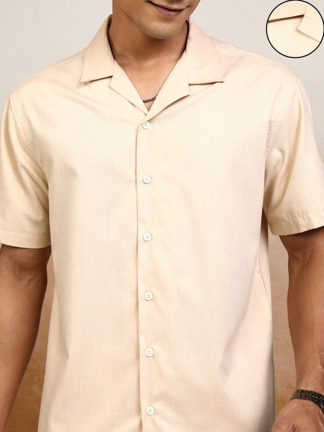 Locomotive Men Beige Solid Relaxed Fit Casual Shirt - Beige - Image 5