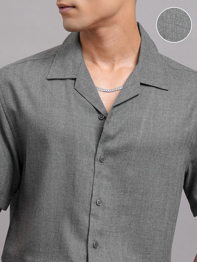 Locomotive Men Grey Solid Relaxed Fit Casual Shirt - Grey - Image 5