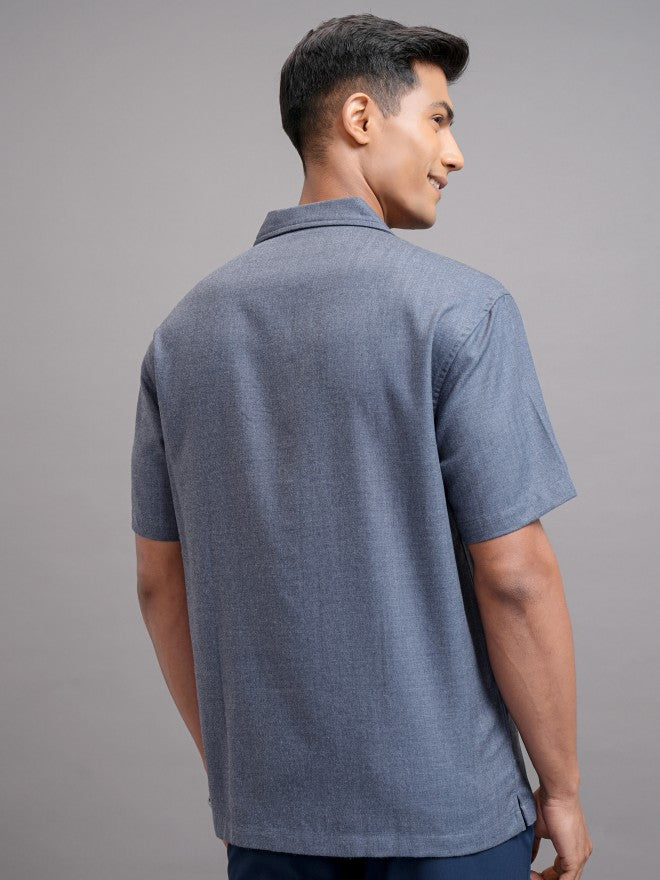 Locomotive Men Blue Solid Relaxed Fit Casual Shirt - Blue - Image 3