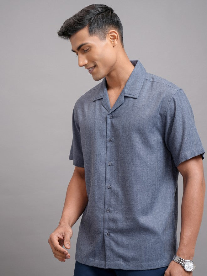 Locomotive Men Blue Solid Relaxed Fit Casual Shirt - Blue - Image 4