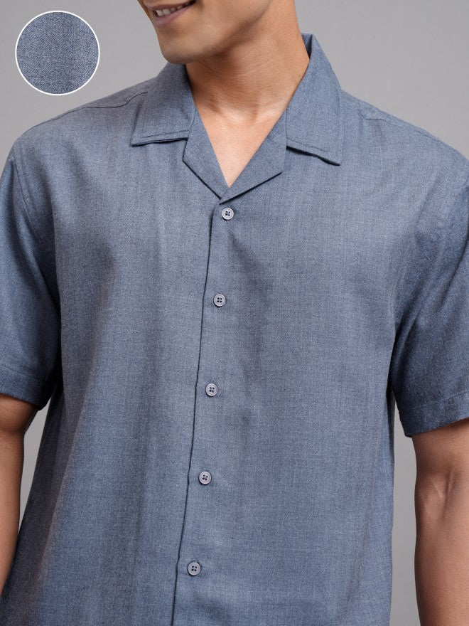 Locomotive Men Blue Solid Relaxed Fit Casual Shirt - Blue - Image 5